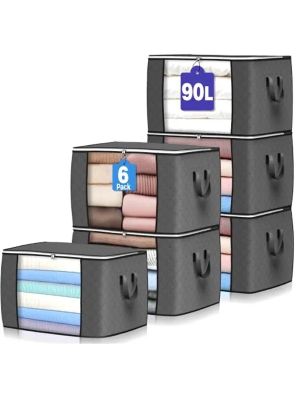 90L Large Storage Bags 6 Pack Clothes Storage Bins Closet Organizers